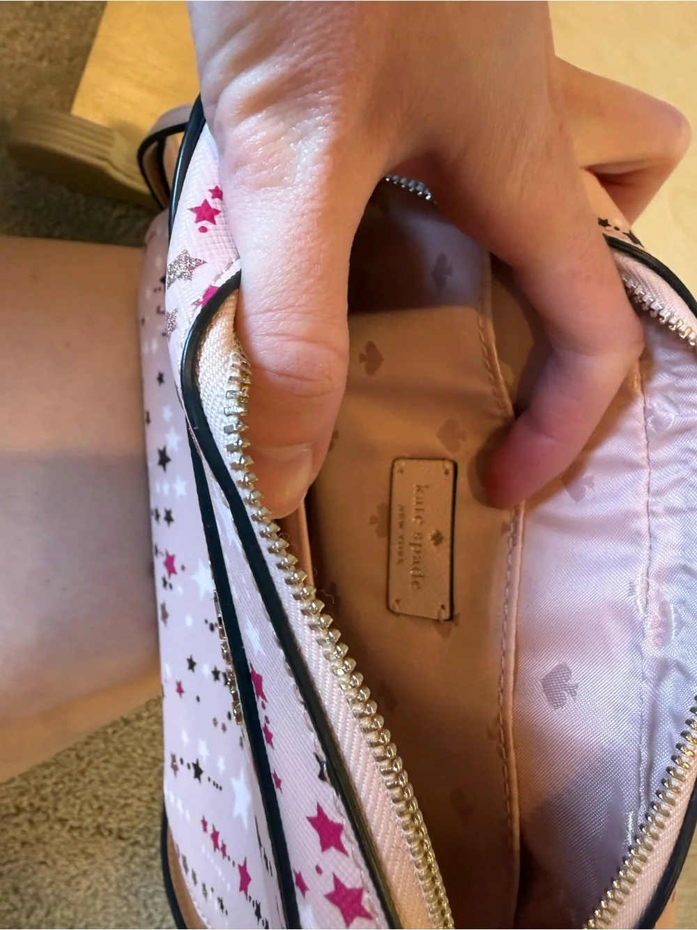 kate spade pink star print crossbody camera bag